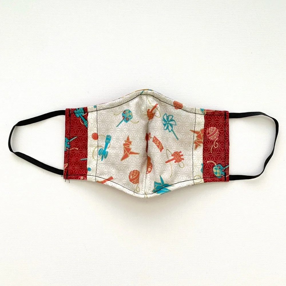 NEW Handmade Navy Iris & Chrysanthymum Block Print Face Mask